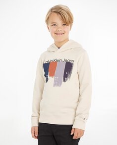 Толстовка с капюшоном цвета слоновой кости для мальчика Calvin Klein, кремовый
