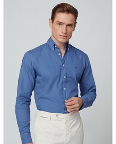 Однотонная узкая мужская рубашка синего цвета Hackett, синий