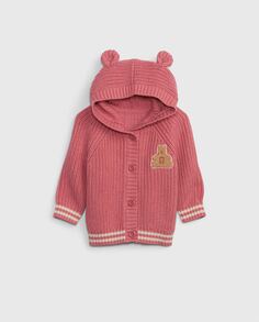 Вязаная куртка с капюшоном для новорожденных Gap, розовый