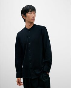 Обычная мужская рубашка из 100% хлопка с однотонным принтом черного цвета Adolfo Dominguez, черный