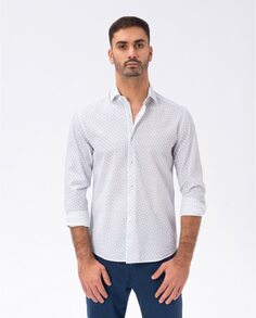 Узкая мужская рубашка с микропринтом белого цвета Etiem, белый