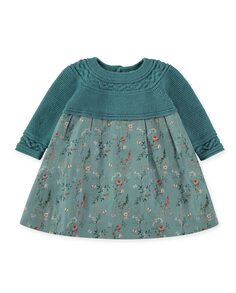 Платье для девочки в сочетании с трикотажем и принтованной тканью Pan con Chocolate, синий