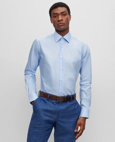 Рубашка стандартного кроя из хлопкового поплина, который легко гладить Boss, темно-синий
