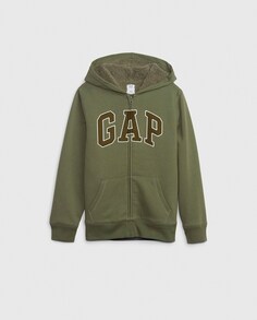 Толстовка для мальчика с логотипом и подкладкой из овчины Gap, зеленый