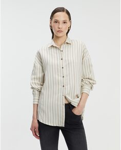 Женская рубашка в полоску с длинным рукавом и принтом Andam, кремовый