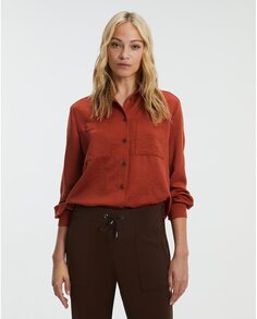 Атласная женская рубашка с длинным рукавом и карманами Paz Torras, оранжевый