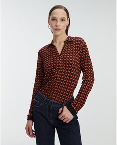 Женская трикотажная рубашка с длинными рукавами и принтом Andam, оранжевый