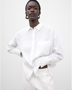 Женская рубашка оверсайз из 100% льна Adolfo Dominguez, белый