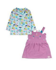 Комплект для девочки из футболки с принтом и платья-сарафана Tuc tuc, розовый