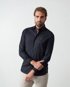 Рубашка мужская приталенного кроя гладкая черная Etiem, черный