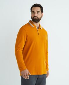 Мужская контрастная рубашка-поло с длинными рукавами больших размеров Boss, оранжевый