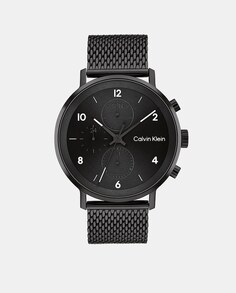 Современные многофункциональные мужские часы с черной стальной сеткой 25200108 Calvin Klein, черный