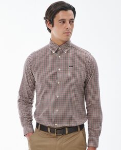 Мужская рубашка в микроклетку с длинными рукавами Barbour, бежевый