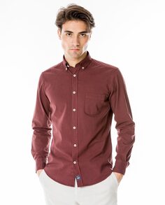 Однотонная узкая мужская хлопковая рубашка бордового цвета Wickett Jones, бордо