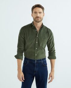 Мужская повседневная рубашка из микровельвета с длинными рукавами Mirto, зеленый