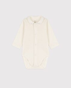 Детское боди из хлопка с воротником Petit Bateau, белый