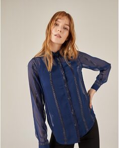 Женская рубашка с длинными рукавами из ткани с люрексом Niza, синий