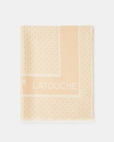 Хлопковый шарф цвета экрю с логотипом Latouche