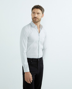 Мужская узкая белая классическая рубашка в горошек Calvin Klein, светло-серый
