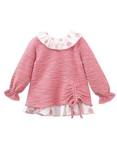 Фактурное плюшевое платье для девочки в сочетании с горошком Dadati, розовый