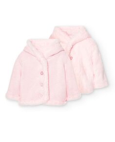 Двусторонняя вязаная куртка для девочки с капюшоном Boboli, розовый