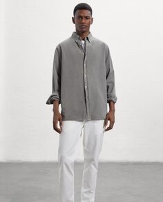 Мужская рубашка классического кроя серого цвета без принта Ecoalf, серый