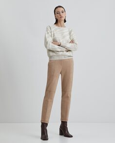 Женские прямые замшевые брюки с отстрочкой Simorra, бежевый