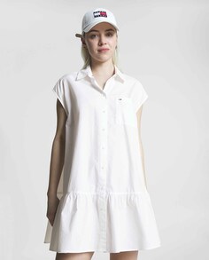 Платье-рубашка мини-кроя с короткими рукавами Tommy Jeans, белый