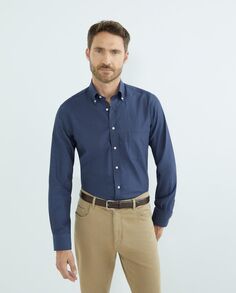 Мужская повседневная однотонная рубашка с длинными рукавами Mirto, темно-синий