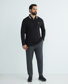 Мужская контрастная рубашка-поло с длинными рукавами больших размеров Boss, черный