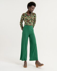 Однотонные широкие женские брюки из струящейся ткани Surkana, зеленый