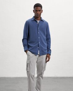 Мужская рубашка с французским швом и застежкой на пуговицы Ecoalf, темно-синий