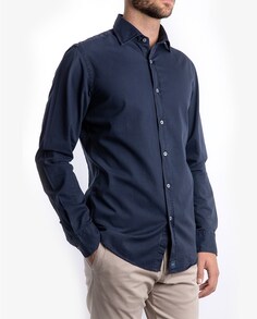 Гладкая облегающая мягкая мужская рубашка темно-синего цвета Wickett Jones, темно-синий