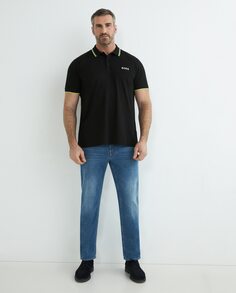 Мужская рубашка-поло с короткими рукавами и контрастами большого размера Boss, черный