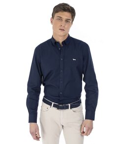 Однотонная мужская рубашка из поплина стандартного кроя темно-синего цвета Harmont&amp;Blaine, темно-синий Harmont&Blaine