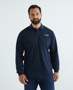 Мужская рубашка-поло из пике, однотонный длинный рукав с контрастами, большие размеры Hackett, темно-синий
