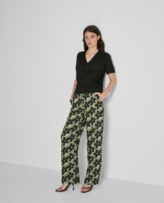 Женские прямые брюки с цветочным принтом Trucco, зеленый