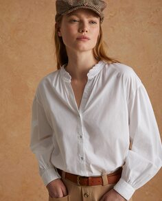 Женская рубашка из 100% хлопка с воротником, связанным крючком Yerse, белый