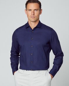 Однотонная узкая мужская рубашка темно-синего цвета Hackett, темно-синий