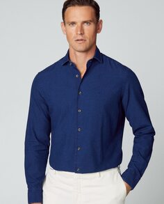 Однотонная узкая мужская джинсовая рубашка синего цвета индиго Hackett, индиго