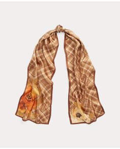 Коричневый шелковый шарф с принтом Lauren Ralph Lauren, коричневый