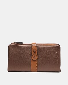 Большой коричневый кожаный кошелек с контрастной деталью Abbacino, коричневый