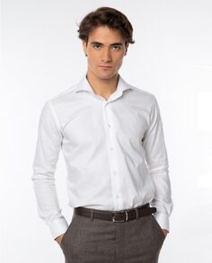 Однотонная тонкая мужская рубашка из хлопка белого цвета Wickett Jones, белый
