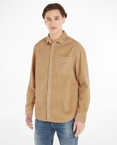Мужская вельветовая рубашка с передним карманом свободного кроя Tommy Jeans, коричневый