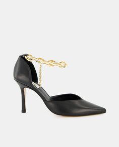Женские туфли-лодочки из кожи наппа с ремешком на щиколотке и шпилькой - Atelier Line Latouche, черный