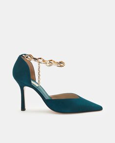 Женские замшевые туфли с ремешком на щиколотке и шпилькой - Atelier Line Latouche, темно-зеленый