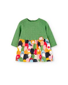 Платье для девочки из трикотажного трикотажа и бархатной юбки Boboli, светло-зеленый
