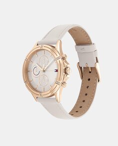 Женские часы 1782501 многофункциональные бежевые кожаные Tommy Hilfiger, бежевый