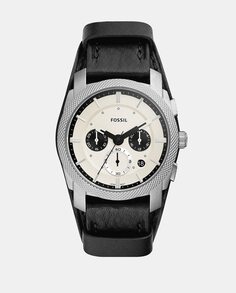 Machine FS5921Экологичные мужские часы из черной кожи Fossil, черный
