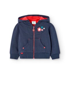 Хлопковая куртка для девочки с капюшоном и карманами Boboli, темно-синий